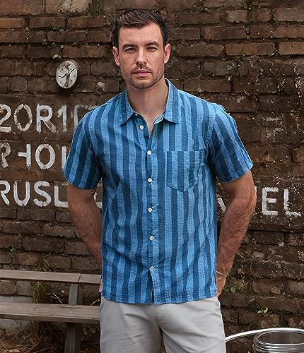 Image of VATPAVE Mens Striped Summer Shirt Casual Button Down Short Sleeve Beach Shirts Cotton Shirts for Men
