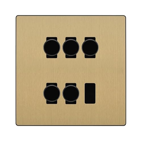 BG Evolve Satin Brass 5 Gang Trailing Edge LED Dimmer Custom Grid Switch