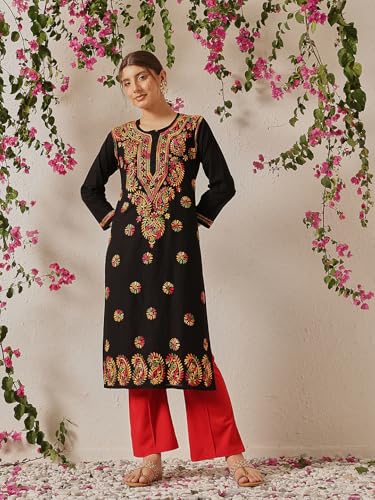 Image of ADA Women's Cotton Straight Kurta, XXS (Black, 2XS18804)