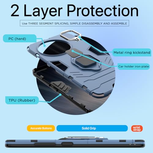 Image of Pikkme D5 Tough Armor Bumper Case | 360 Protection Case | Ring Holder Stand Back Cover for OnePlus 13R 5G (Blue)