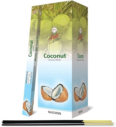Flute Varillas de incienso de coco, 200 varillas, agarbatti de 9 pulgadas con 40 minutos de tiempo de combustión, fragancia de coco para aliviar el