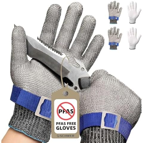 Schwer SlicePro ANSI A9 Cut Resistant Glove PR1706, Stainless Steel Mesh Metal Glove, Food Grade for Kitchen Cooking, Butcher Meat Cutting, Oyster Shucking, Mandoline, Fishing, PFAS Free (S, 1 Pair) Cover