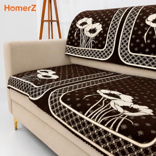 Image of Homerz Premium Chenille Fabric Sofa Cover | Soft, Durable & Dustproof | Decorative Couch Cover (Florida Coffee, 6 (3+2+1) Seater, Seat Cover with Backrest)