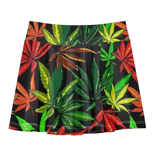 Custom Athletic Shorts Girls Skorts Skirts with Shorts Flowy Skort Cannabis Leaves Red Green 4t2