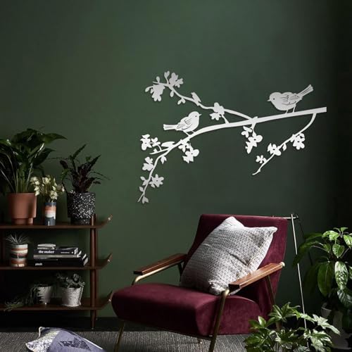 Décoration murale pour salon en métal et silhouette d'oiseau sur branche
