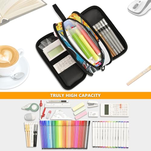 Image of Truck Flame Pencil Case Box Boys Girls Large Pencil Pouch with Zipper Compartments Big Capacity Stationery Pen Bag Organizer for Kids Teens Adults School