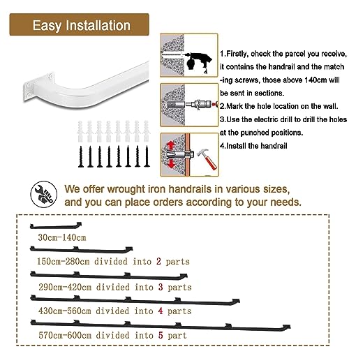 Rampe d'escalier réglable en fer galvanisé robuste avec supports muraux - 4