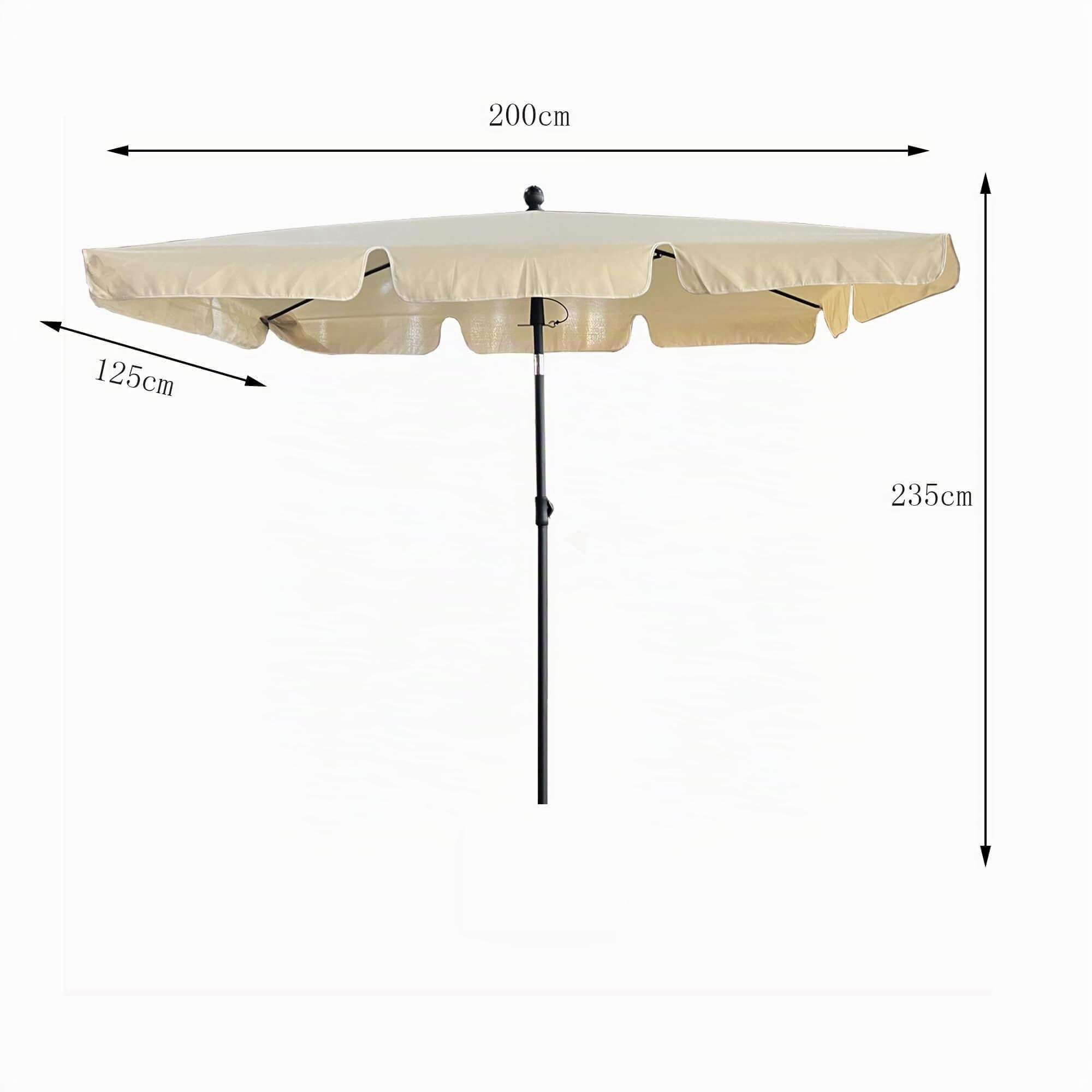 AKORD Ombrellone da Giardino Rettangolare FLOKS | 125x200x235 cm Inclinazione e altezza Regolabili | Ombrelloni da Spiaggia Esterno Balcone Terrazzo Antivento Impermeabile |