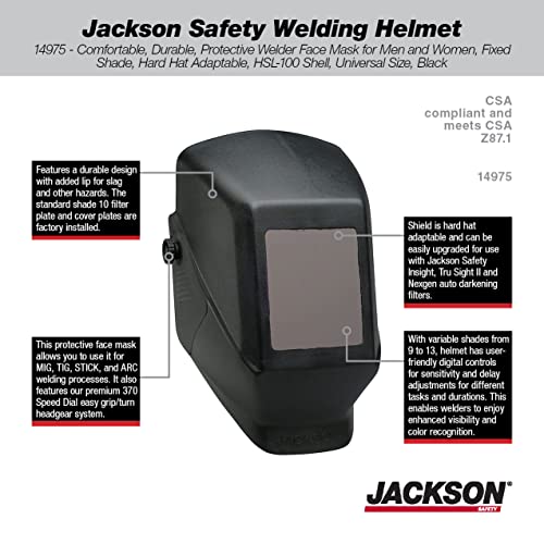 Jackson Safety Welding Helmet, Auto Darkening Hood, Durable Protective Welder Face Mask For Men And Women, Fixed Shade, Hard Hat Adaptable, Hsl-100 Shell, Universal Size, Black, 14975 #TOP1