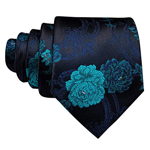 Image of Barry.Wang Flower Ties for Men Handkerchief Cufflinks Set Wedding Necktie Set Party