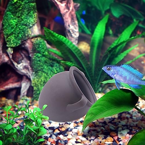 Image of AnRui Ceramic Jar Aquarium Ornament Decor Natural Clay Vase Betta House Hideout Cave Pot Fish Tank Decorations Accessories for Cichlid, Small Fish, Shrimp to Play Hide Breed Habitat, Small