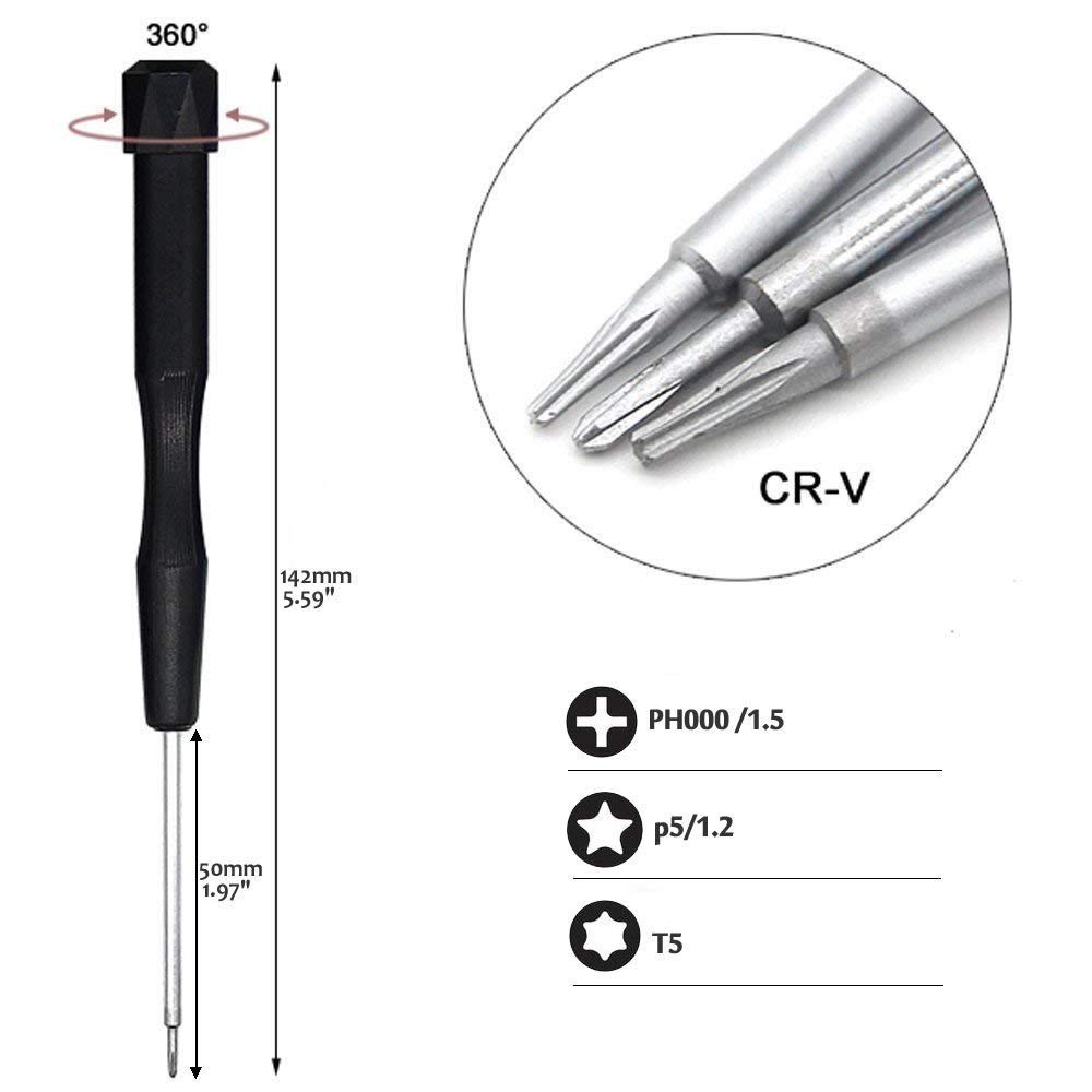 Fongmore P5 1,2 mm Pentalobe Cacciavite T5 Torx e PH000 Phillips - Set di cacciaviti con spudgers Pry Bar per MacBook Pro e Air con display Retina
