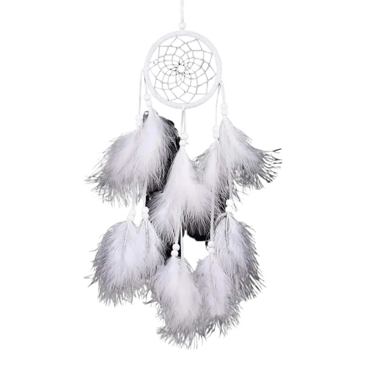 2PCS Wind Chimes Handmade Dream Catcher Net With Feathers 55cm Wall Hanging Dreamcatcher Craft Home Decoration for Bedroom(WHITE)