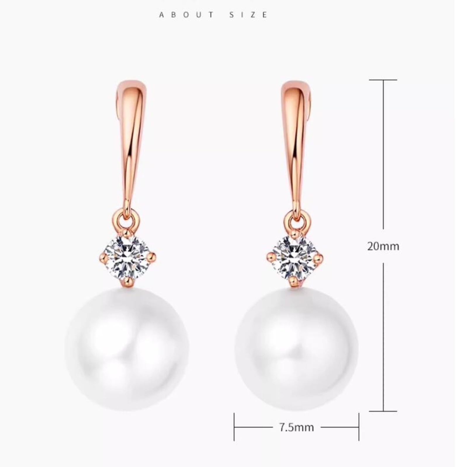 Pendientes de gota de perlas de oro de 9 K/14 K/18 K para mujer, aretes colgantes de perlas de 7,5-8 mm con diamante de oro rosa de 0,16 quilates