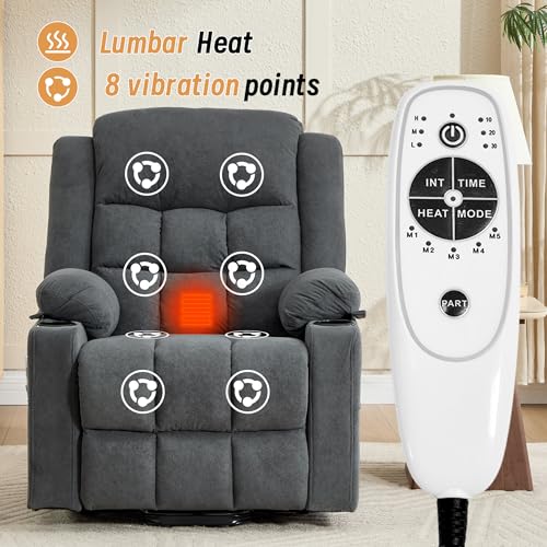 Image of Power Lift Recliner Chair for Elderly Adults with Massage and Heat, Fabric Electric Recliner Sofa with Side Pocket, Two Cup Holders for Living Room L9912 (Dark Grey)