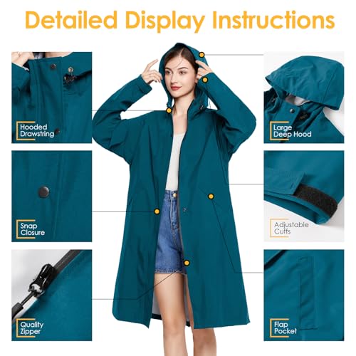 LAMA Sea Blue Lightweight Women's Raincoat with Hood - X-Large, Waterproof and Packable - Image 3