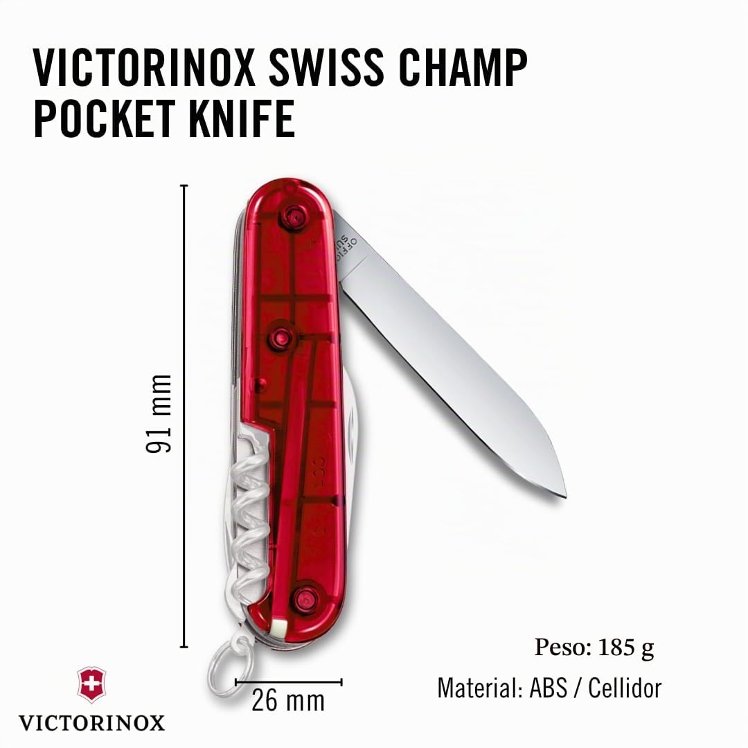 Victorinox, Swiss Champ, Navaja Multiuso Suiza, Cuchillo bolsillo, Regalo, 33 Funciones, Hoja grande, Sacacorchos