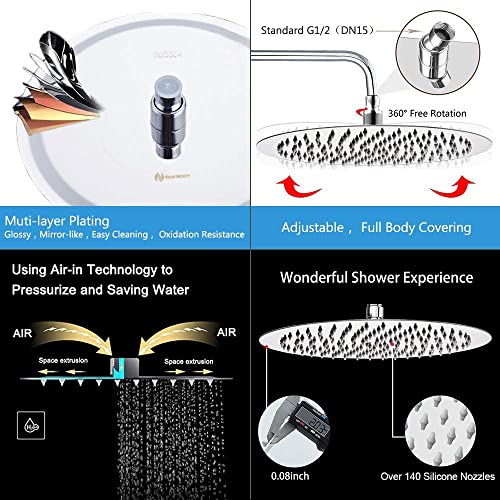 Nearmoon Rain Shower Head, Large Stainless Steel High Flow Bath Shower, Ultra Thin Design Rainfall Booster Showerhead Waterfall Body Covering, Ceiling Or Wall Mount (12 Inch, Chrome Finish) #TOP2