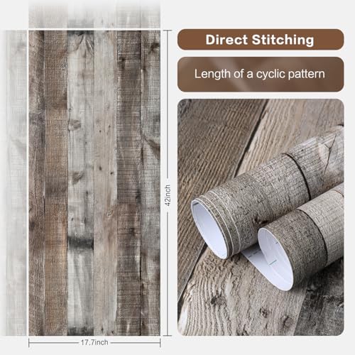 Image of Livebor Gray Wood Peel and Stick Wallpaper Wood Wallpaper 17.7 inchx 120 inch | Wood Contact Paper Shiplap Wood Wallpaper Peel and Stick Wooden Wall Rustic Distressed Plank for Walls and Countertops