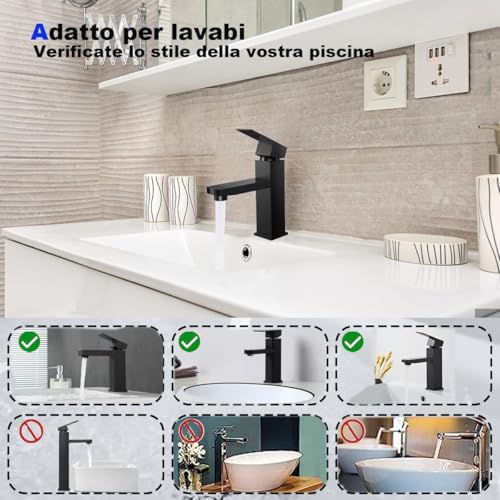 XWIHTR miscelatore bagno caldo e freddo in acciaio inox con cursore silenzioso in ceramica, monocomando, miscelatore a risparmio d'acqua per lavello per bagni, lavabi, piccole cucine, etc. (nero-h)