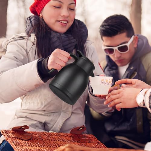 Image of Norme 2 Pcs Thermal Coffee Carafe Insulated Stainless Steel Coffee Carafe for Hot Liquid Vacuum Thermal Pot Creamer Pitcher Dispenser with Brushes Keeping Hot Water Milk(Black, Silver,17 oz)