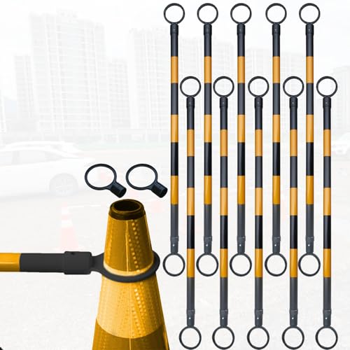 Telescopic Cone Bar with Ring, 2 4 6 8 10 12 Pack 16 18 20 Pcs Traffic Cone Barrier Extension Poles - Long 4ft - 6ft Parking Cones Bars/ Rods, for Street Entry Warning Barricade, Reflective(10 pcs yel