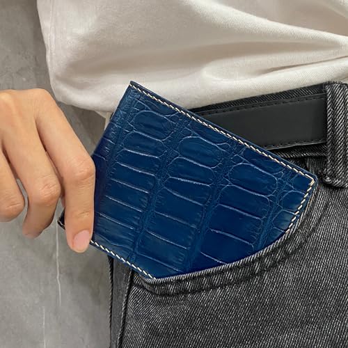 Image of HATA Navy Blue Exotic Bifold Leather Wallet for Men, Slim Minimalist Wallet, Hand-Stitched RFID Blocking Leather Wallets, Handmade Gift for Birthday, Anniversary, Father's Day VINAM-88
