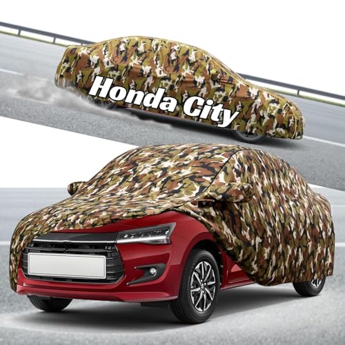 Image of 100% Waterproof Car Cover- Custom Fit with Mirror Pockets, Triple-Stitched, Soft Inner Lining, UV & Heat Resistant, Outdoor /Indoor Protection (Jungle, Hunda City)