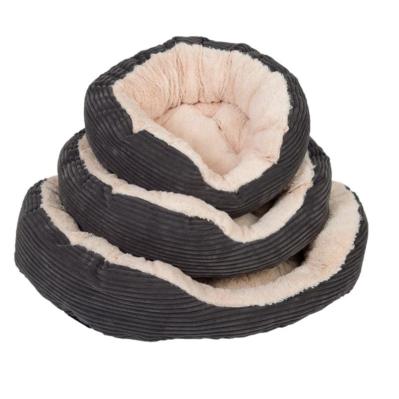 ZOOPLUS Kuschelbett Cozy Cord | Breitcord-Optik | mit hohem Rand & abgesenktem Einstieg | bei 30°C waschbar | dunkelgrau (L - L 81 x B 63 x H 18 cm)