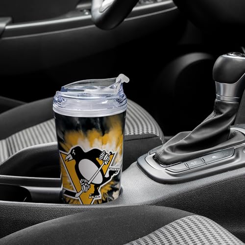 Image of Rico Industries NHL Hockey Team Color Tie Dye 24oz Metallic Acrylic Tumbler with Hinged Lid, Officially Licensed Double Wall Tumbler with Straw