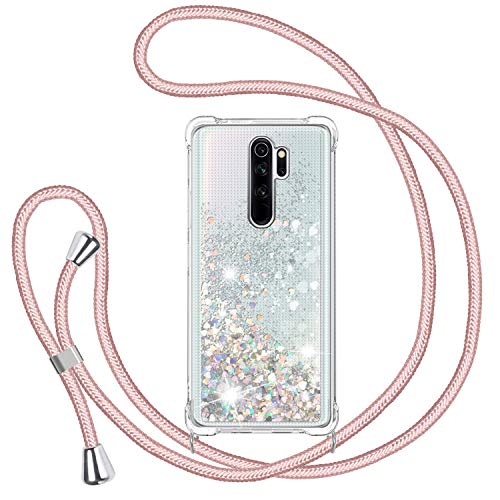 Fundas Para Xiaomi Redmi Note 8 Pro Funda con Cuerda para Xiaomi Redmi Note 8 Pro, Carcasa Brillante Glitter Transparente Silicona Protección Case con Ajustable...