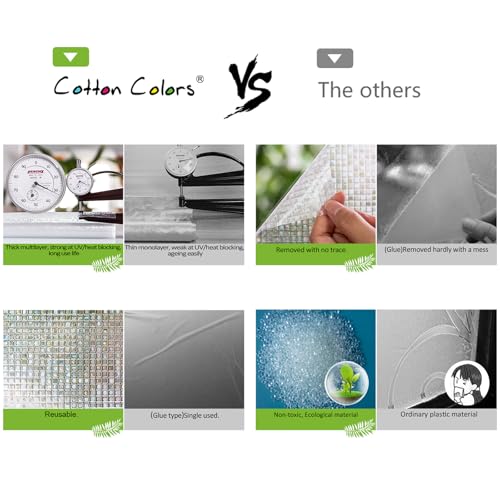 Image of CottonColors Window Film 35.4x118.1 Inches Ecology Non Toxic Static Decoration for Uv Rejection Heat Control Energy Saving Privacy Glass Stickers