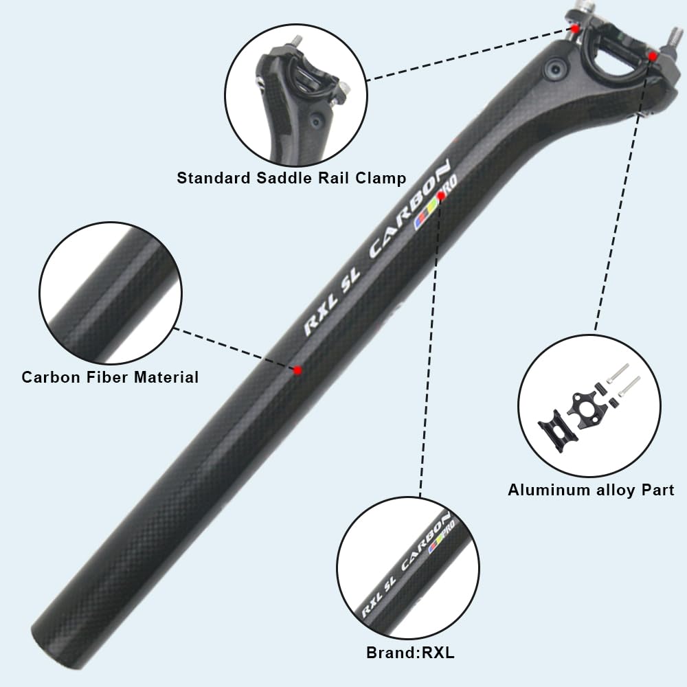 RXL SL Tige de Selle Carbone VTT Tige Selle VTT Carbone Tige de Selle Carbone Velo Route Tube de Selle Carbone VTT 27.2/30.8/31.6mm 350/400mm Brillant/Mat tiges de Selle compenser