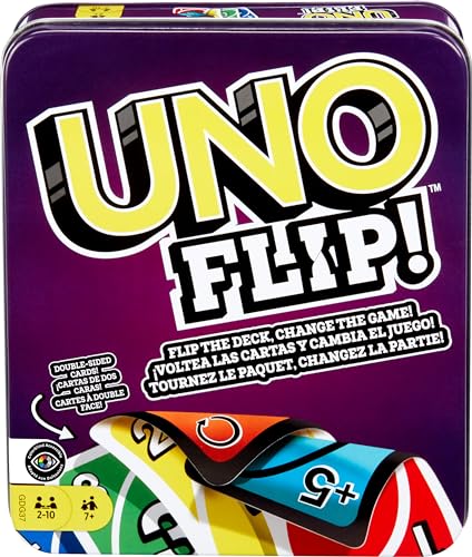 Mattel Games Jogo de cartas UNO Flip!, jogo de mesa em lata para crianças + 7 anos (Mattel GDG37)
