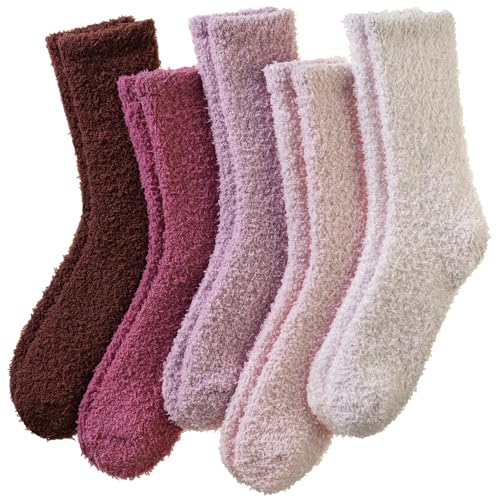 Womens Fuzzy Socks Warm Fluffy Winter Cozy Thick Plush Microfiber Slipper Soft Home Sleeping Socks 5 Pairs