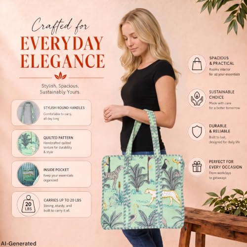Image of 100% Cotton Jungle Print Shoulder Bag Tote Bag Women Reversible Shopping Bag and Grocery Bags Stylish Travel Bag Gift for Her