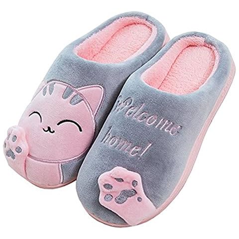 Cliont Cute Cat Slippers Indoor Winter Slippers Anti-Slip Shoes for Women Kids and Men Cover