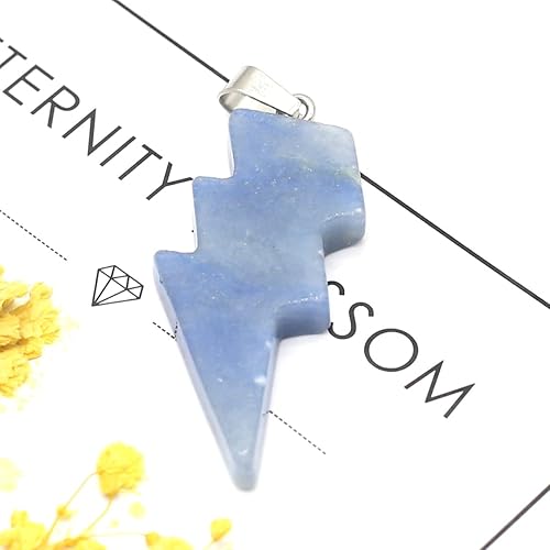 Miniatura 8 de LHJ 5 colgantes de piedra natural con forma de relámpago, piedra de ágata de cristal de chakra, para hacer joyas, collar, amuleto, Piedra Ágata