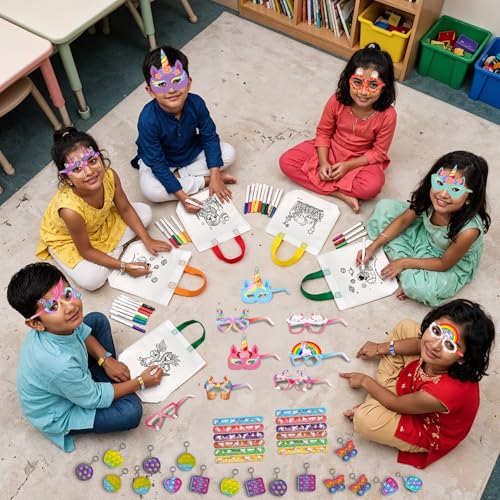 Image of Party Propz Return Gifts For Birthday Party- 56 Pcs Return Gifts For birthday | DIY Bags For Kids | Birthday Return's Gifts For Kids 8-10 Years | Unicorn Glasses & Slap Bands for Kids