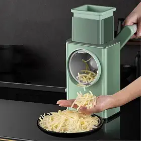 Smart data Manual de rolo multifuncional mandoline slicer cortador vegetal artefato ralador rabanete batata slicer ferramentas cozinha do agregado familiar Qudai Cortador de legumes multifuncional ralador de queijo rotativo 3 em 1 triturador de fatiador máquina de fazer salada com lâminas de rolo de aço inoxidável para porca de frutas vegetais