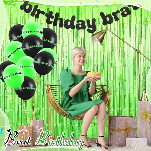 Image of Hahafelt Green Birthday Brat Decorations Include 1 Banner, 2 Pcs Fringe Curtains, 24 Pcs Green Black Balloons and White Ribbon for Bachelorette Birthday Brat Party Decorations