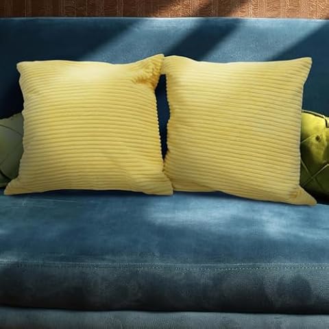 Betadistor Light Yellow Corduroy Cushion Covers Cover