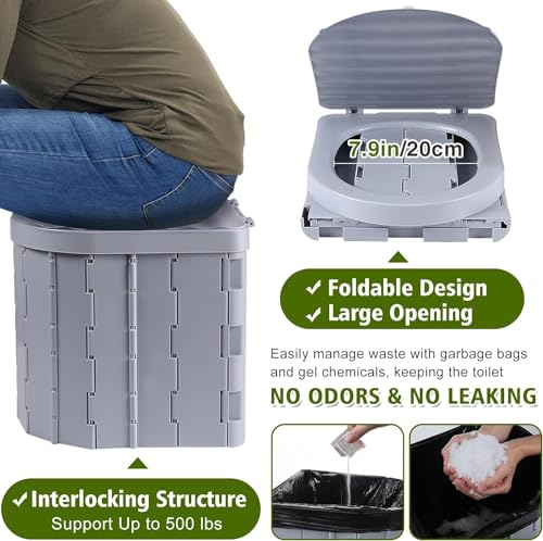 Image of Pop Up Privacy Tent & Portable Toilet for Adults Camping, 190T Oxford Cloth Outdoor Shower Tent Porta Potty Kit for Camp Travel Car Trips Toilet Bathroom Changing Room Green Color
