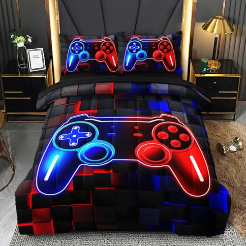 HICAND 3 Pcs Gamer Full Bedding Set for Boys, Gaming Full Size Boys Comforter Set for Teens