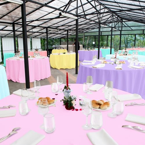 Image of 24Pack Round Pastel Color Tablecloths,Plastic Pastel Rainbow Tablecloth Disposable Round Table Covers for Baby Shower, Wedding,Girls Birthday Party and Ice Cream Party Decoration,6Color, 84 Inch