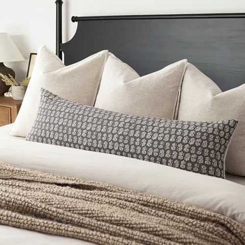 Image of Foindtower Set of 2 Decorative Vintage Long Lumbar Throw Pillow Covers Neutral Modern Farmhouse Cushion Covers Floral Home Decor for Sofa Couch Chair Bedroom Living Room,14x36 Inch,Rustic Gray