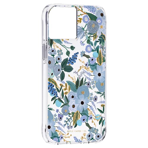 Image of Rifle Paper Co. iPhone 13 Case for Women [10ft Drop Protection] [Wireless Charging] Floral Print Phone Case for iPhone 13, Slim iPhone Case, Anti Scratch, Shock Absorbing Materials - Garden Party Blue