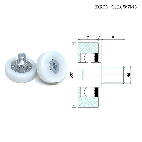 Miniatura 6 de 10 piezas de diámetro exterior 0.866 in POM U guía de ranura y rodillo de cajón de refrigerador 22x7xM6 DU22 C6L8W7M6 cajón rueda redonda DR19 DR22