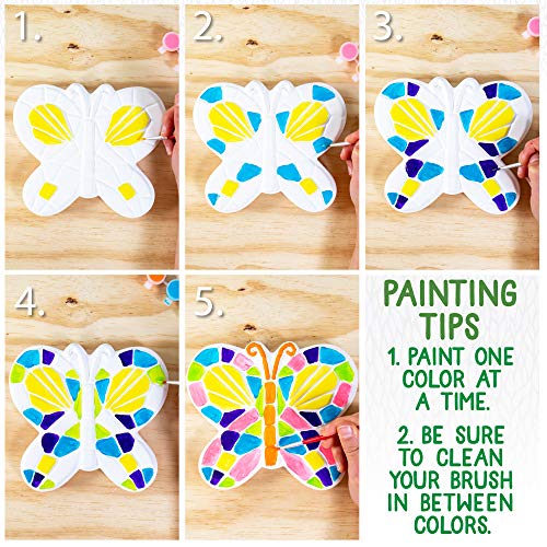 Image of Creative Roots Mosaic Butterfly Stepping Stone Kit, Includes 7-Inch Ceramic Stepping Stone & 6 Vibrant Paints, Paint Your Own Stepping Stone, DIY Stepping Stone for Kids Ages 8+ White