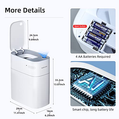 Mopall Small Bathroom Trash Cans With Lids,Motion Sensor Bathroom Trash Can,Narrow Waterproof Plastic 3.5 Gallon Automatic Adsorption Touchless Garbage Can,White thumb #6